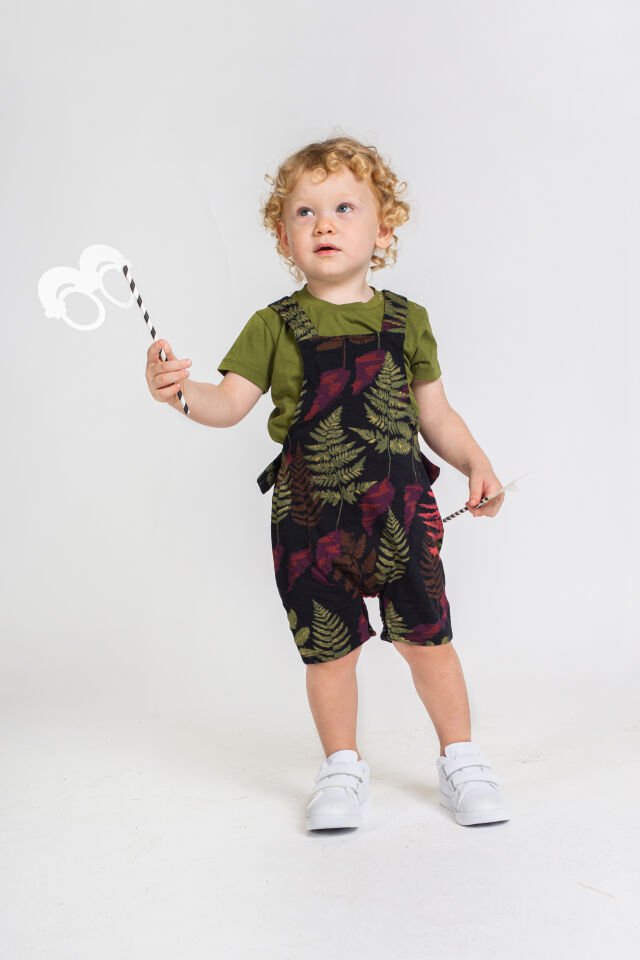 SİYAH YAPRAK DESENLİ BEBEK SALOPET