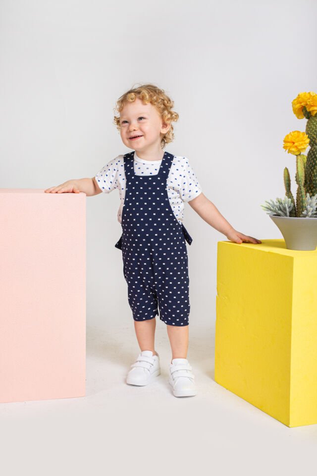 LACİVERT BAYRAK BASKILI BEBEK SALOPET