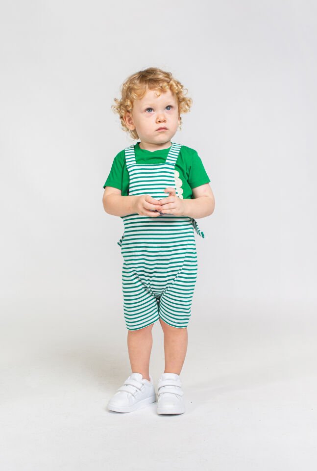 YEŞİL ÇİZGİLİ UNISEX BEBEK SALOPET