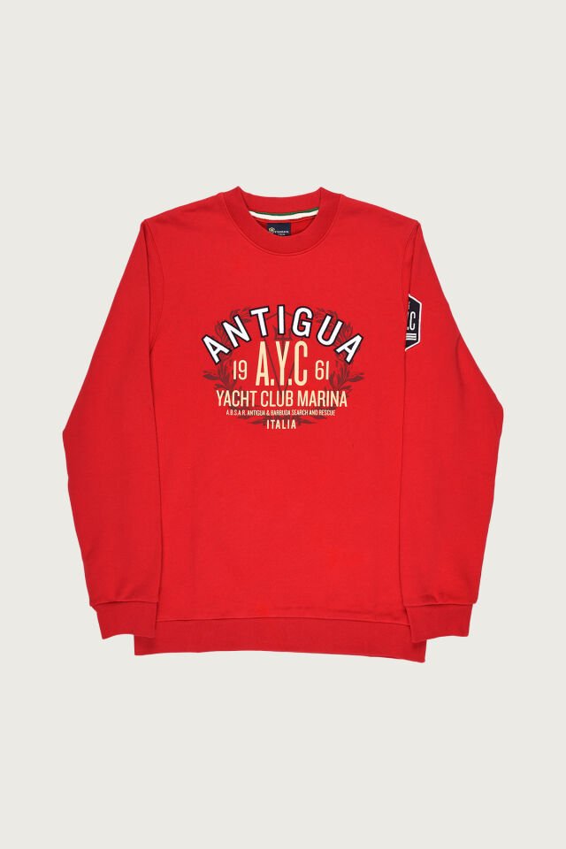 Kırmızı Renkte ''Antigua'' Nakış Detaylı Erkek Sweatshirt