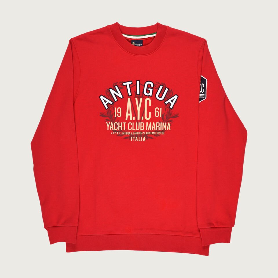 Kırmızı Renkte ''Antigua'' Nakış Detaylı Erkek Sweatshirt