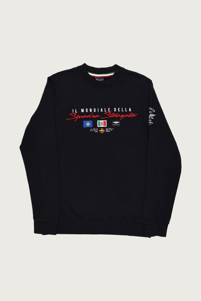 Siyah Renkte ''Il Mondiale Della'' Nakış Detaylı Erkek Sweatshirt