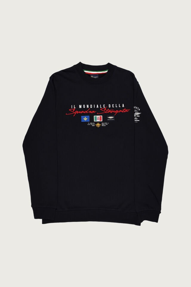 Koyu Lacivert Renkte ''Il Mondiale Della'' Nakış Detaylı Erkek Sweatshirt