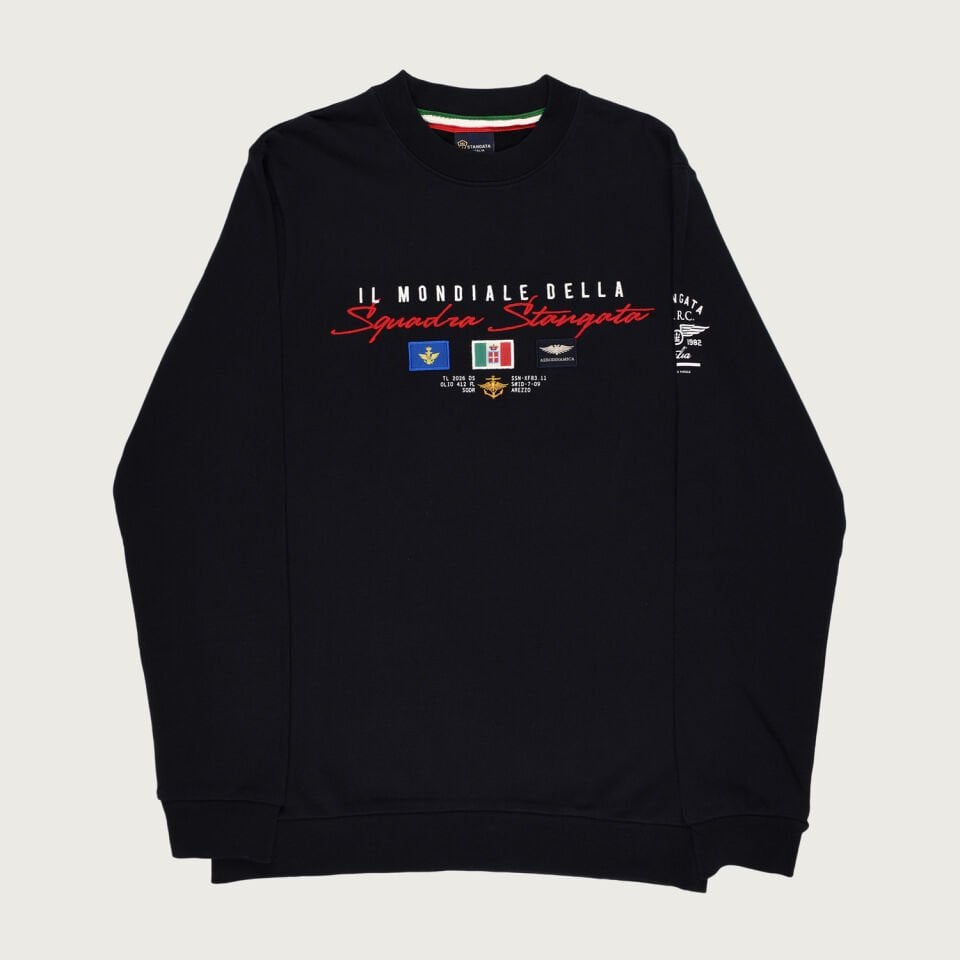 Koyu Lacivert Renkte ''Il Mondiale Della'' Nakış Detaylı Erkek Sweatshirt