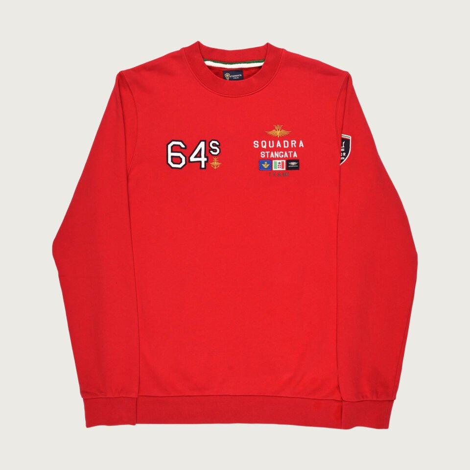 Kırmızı Renkte ''64 S'' Nakış Detaylı Erkek Sweatshirt