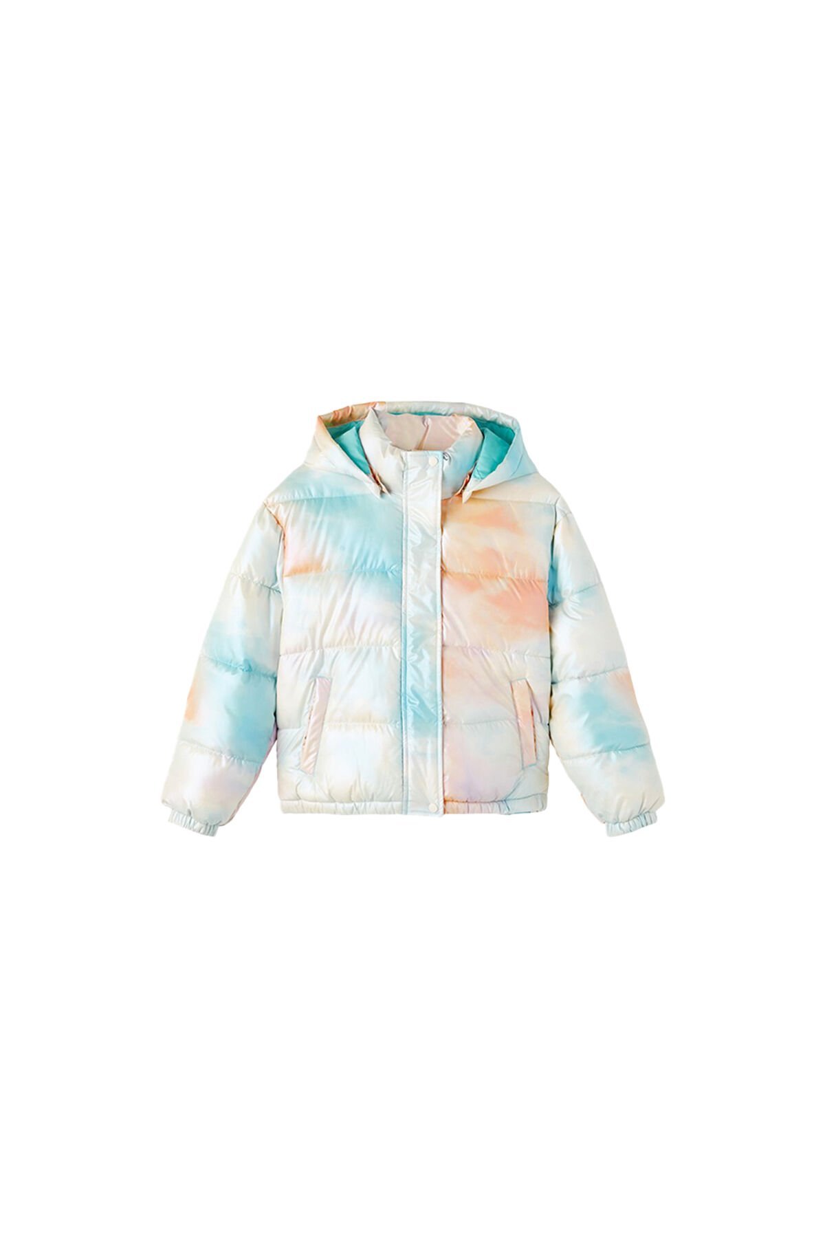 BATİK EFEKTLİ KAPÜŞON DETAYLI ŞİŞME KIZ ÇOCUK MONT