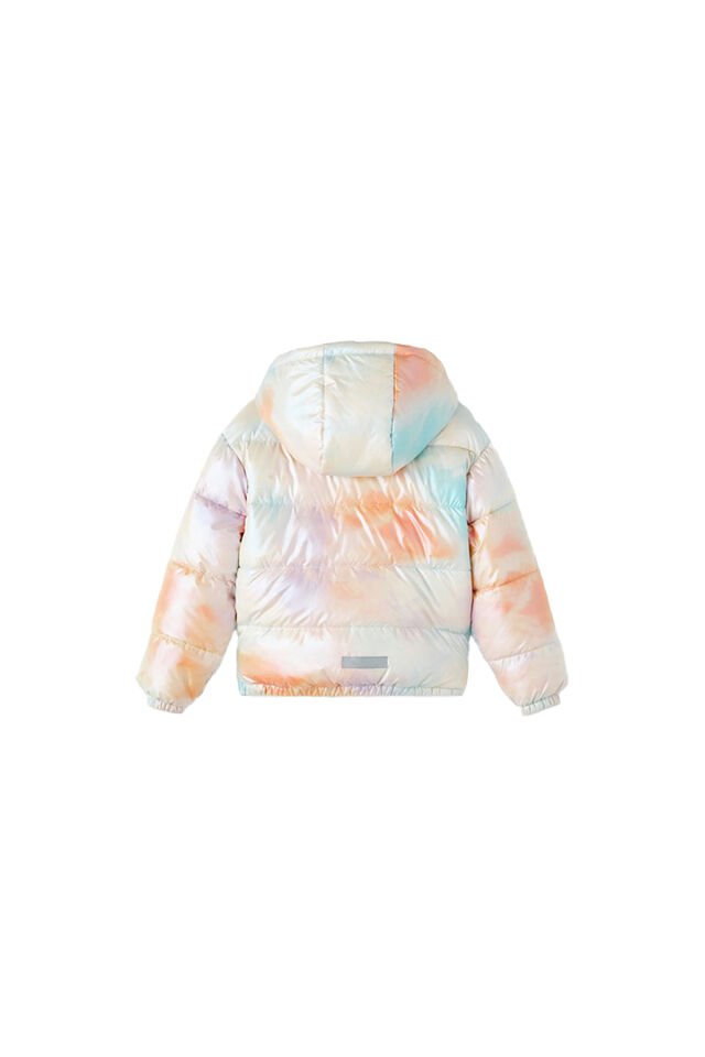 BATİK EFEKTLİ KAPÜŞON DETAYLI ŞİŞME KIZ ÇOCUK MONT