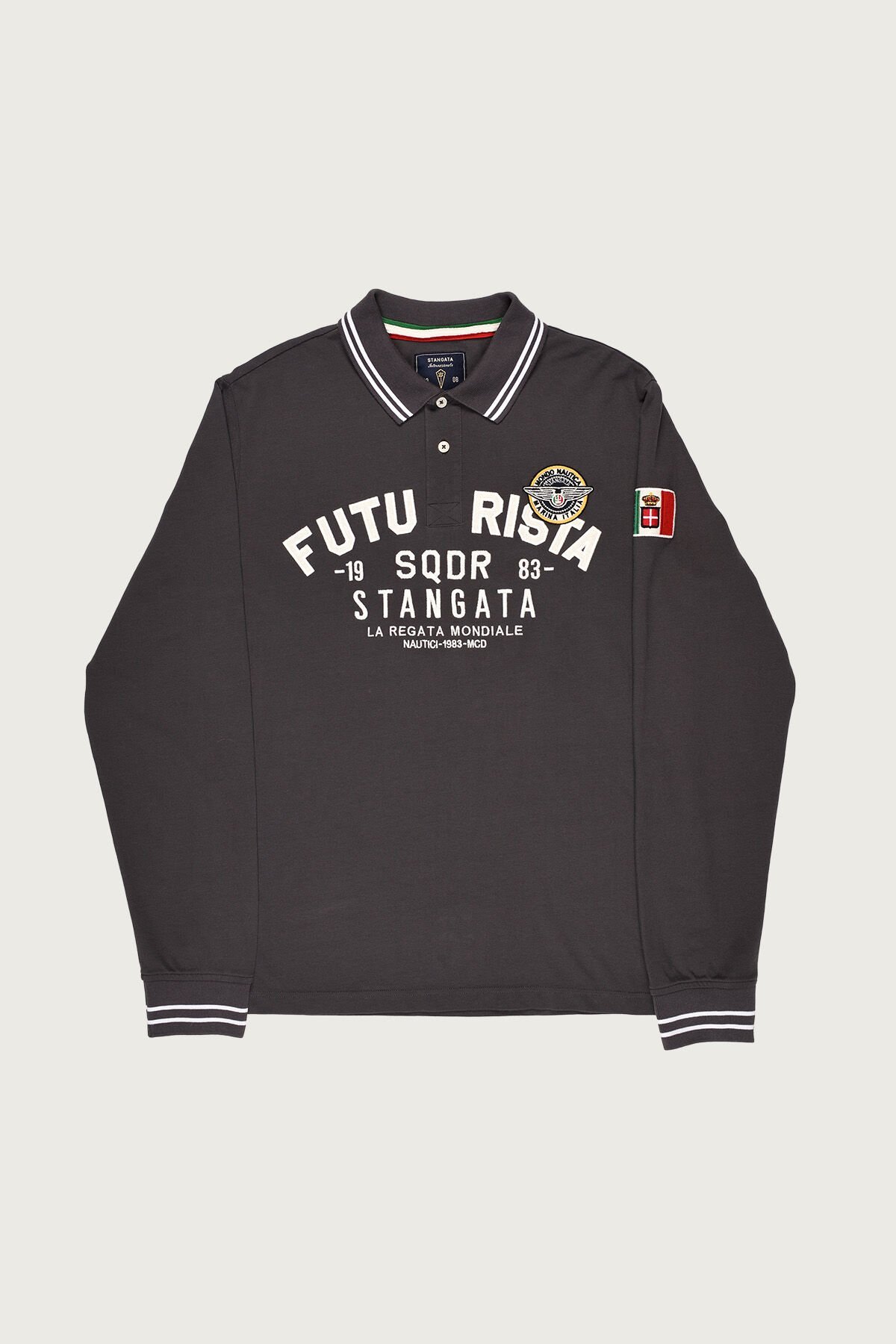 Antrasit Renkte ''Futurista'' Nakışlı Polo Yaka Erkek T-Shirt