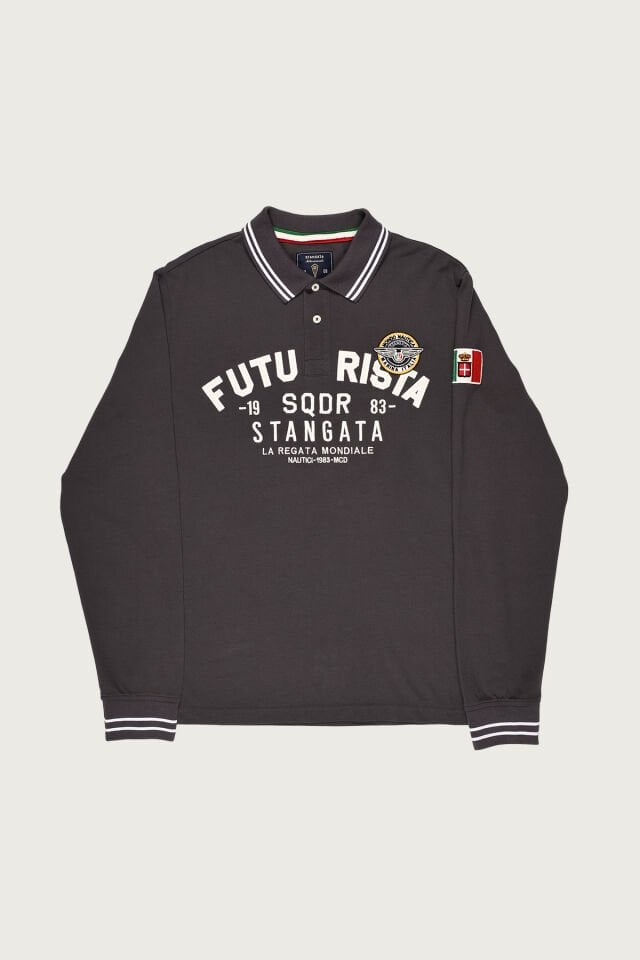 Antrasit Renkte ''Futurista'' Nakışlı Polo Yaka Erkek T-Shirt