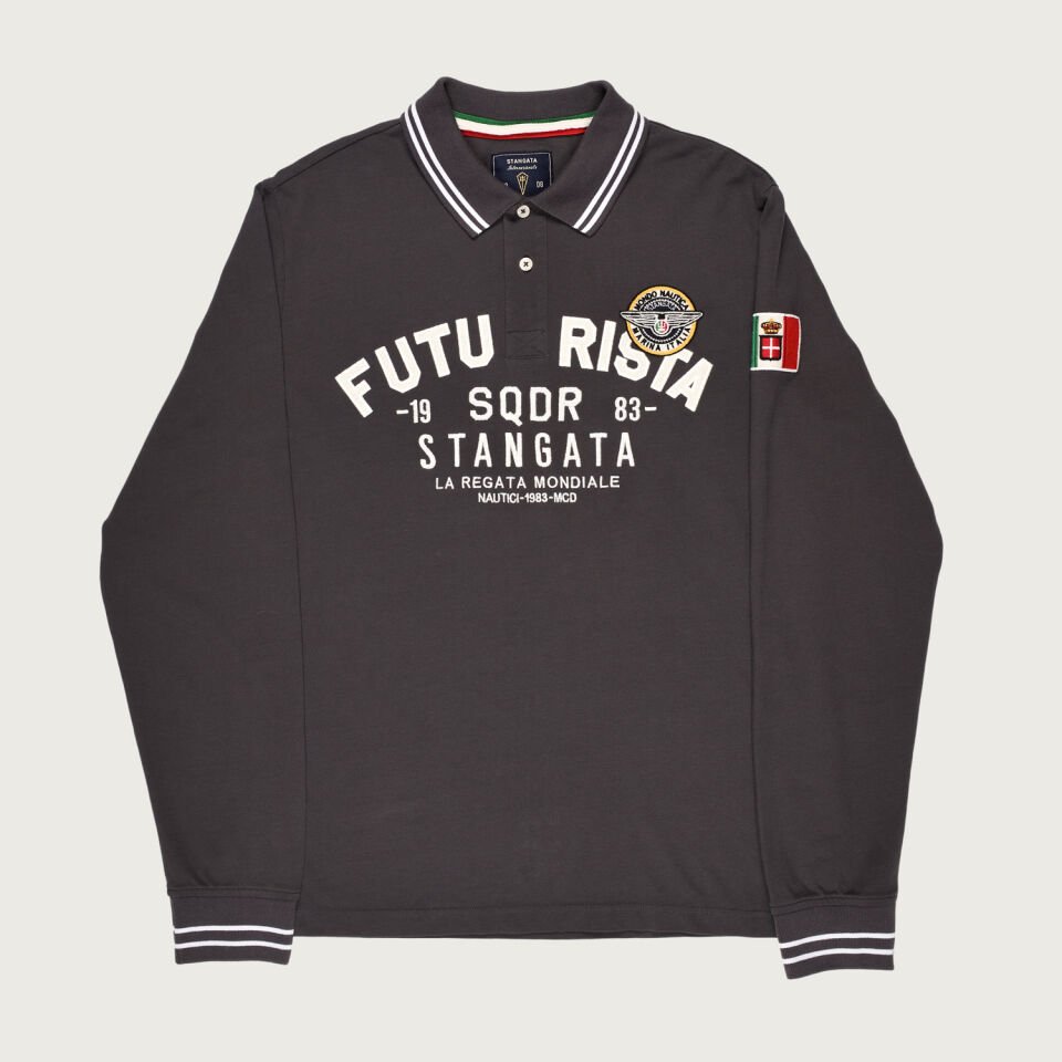 Antrasit Renkte ''Futurista'' Nakışlı Polo Yaka Erkek T-Shirt