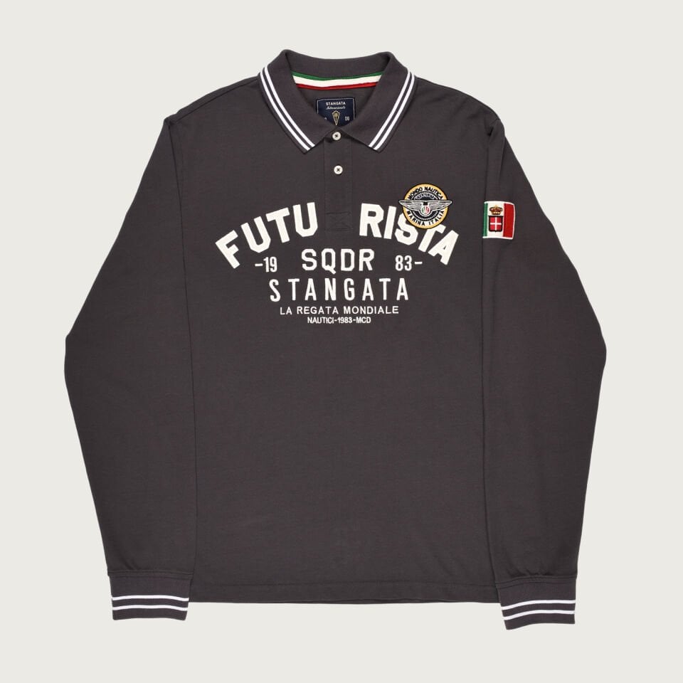 Antrasit Renkte ''Futurista'' Nakışlı Polo Yaka Erkek T-Shirt