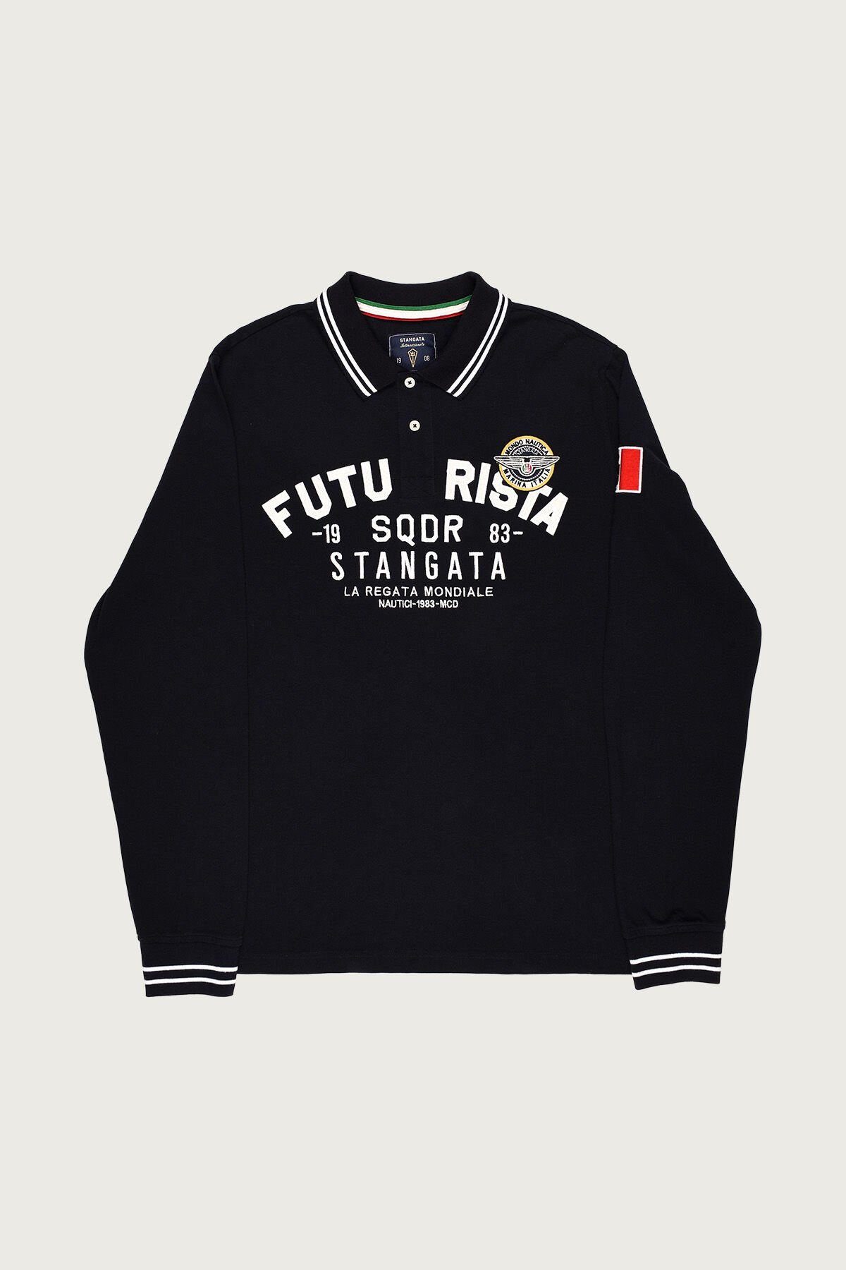 Siyah Renkte ''Futurista'' Nakışlı Polo Yaka Erkek T-Shirt