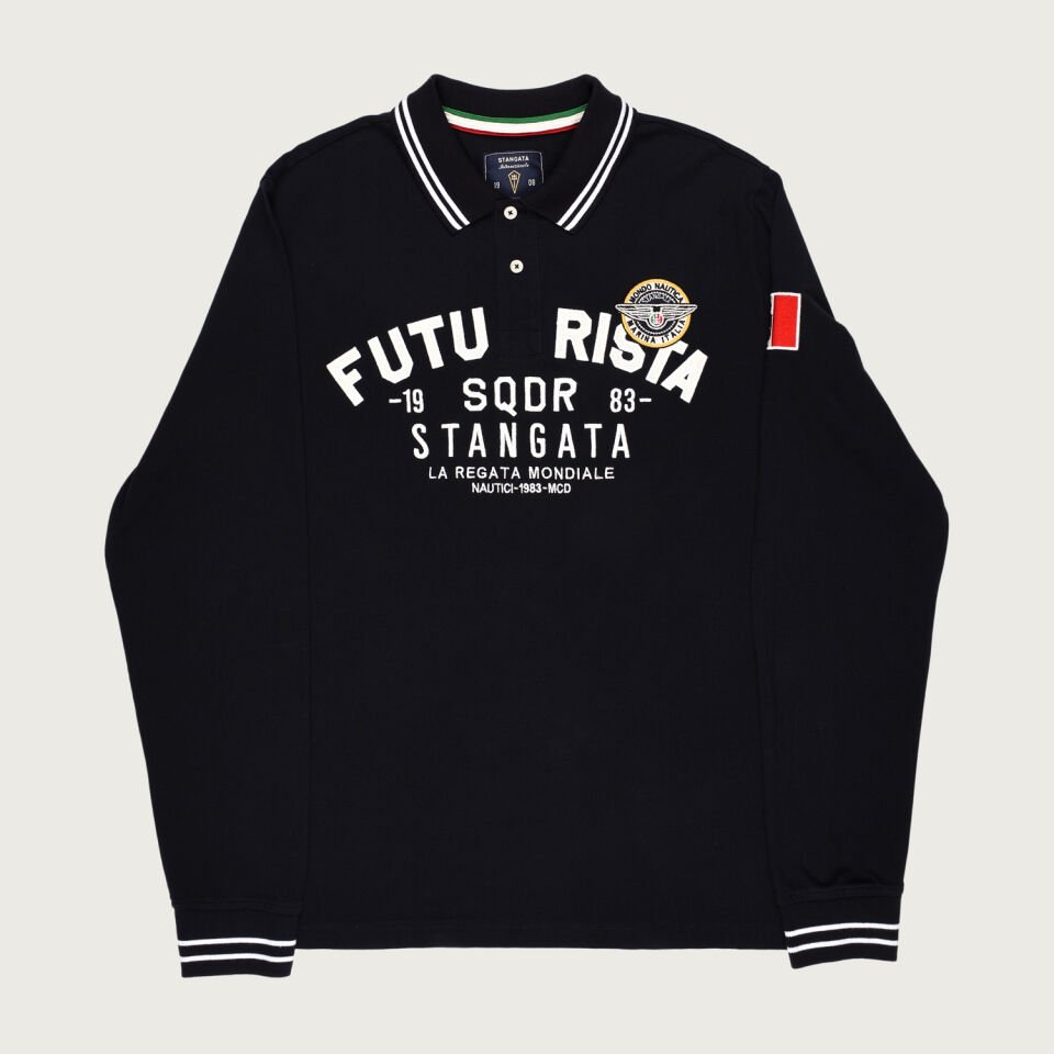 Siyah Renkte ''Futurista'' Nakışlı Polo Yaka Erkek T-Shirt