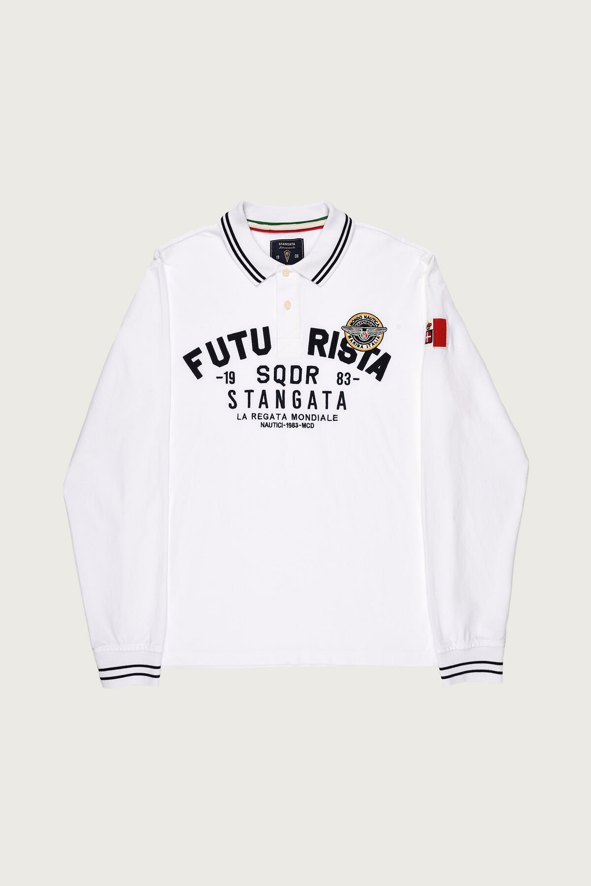 Beyaz Renkte ''Futurista'' Nakışlı Polo Yaka Erkek T-Shirt
