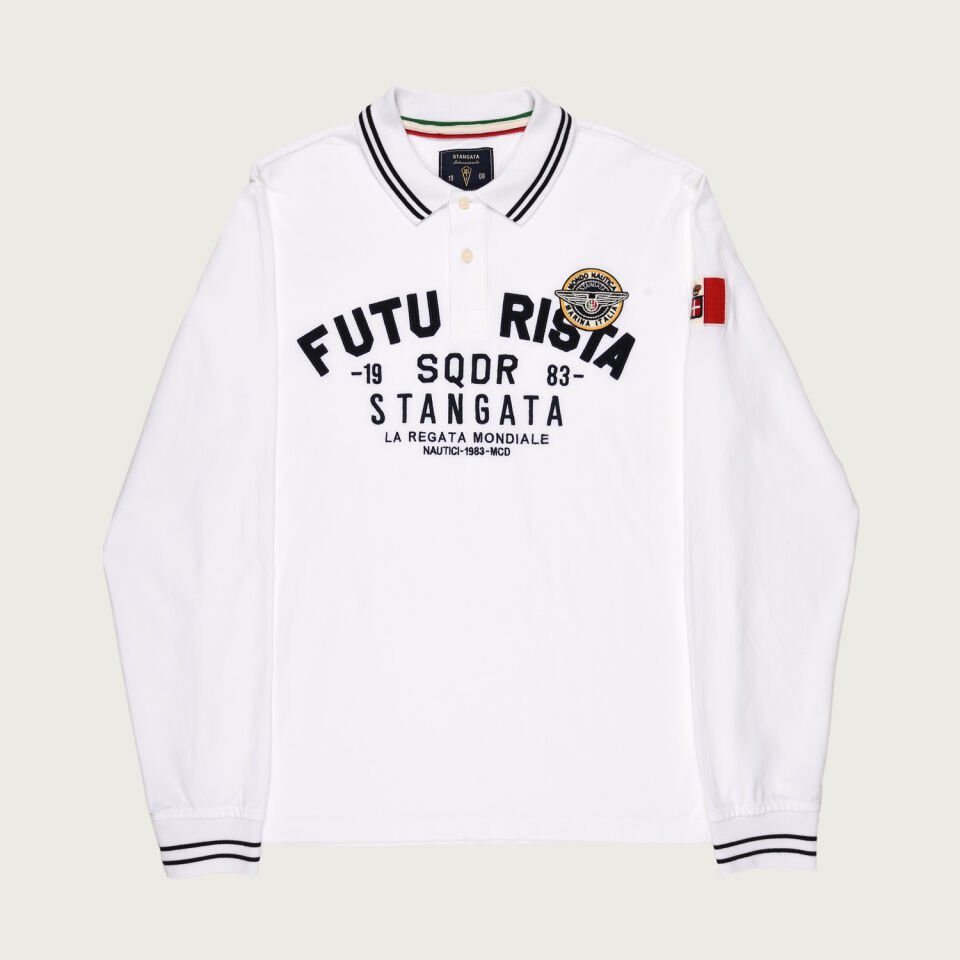Beyaz Renkte ''Futurista'' Nakışlı Polo Yaka Erkek T-Shirt