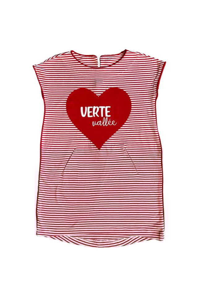 Kırmızı Çizgili Baskılı Kız Çocuk Elbise