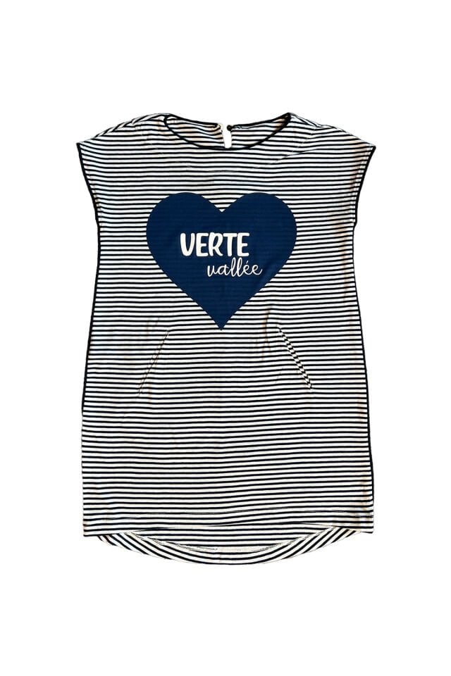 Lacivert Çizgili Baskılı Kız Çocuk Elbise