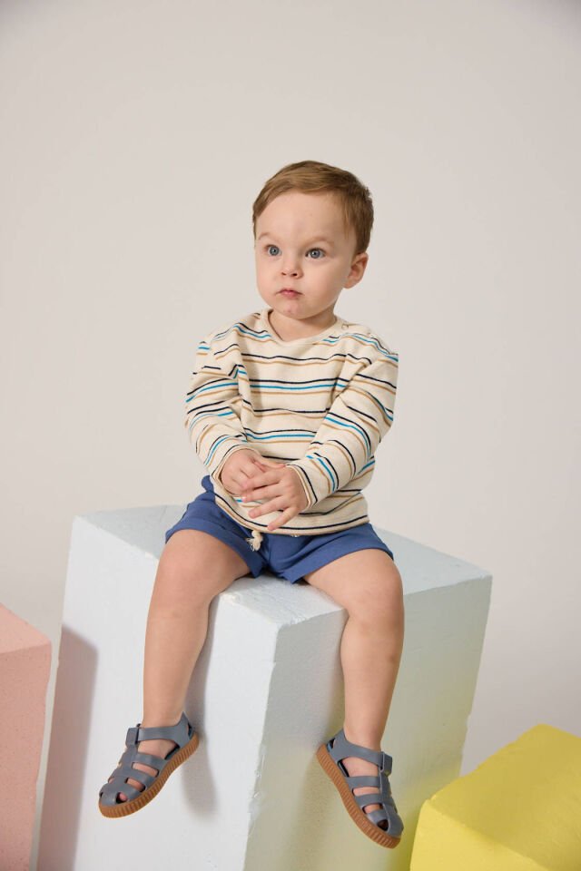 Mavi Renk Pike Kumaş Cepli Erkek Bebek Şortu