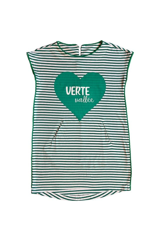 Yeşil Çizgili Baskılı Kız Çocuk Elbise