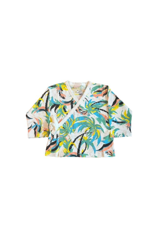 Beyaz Renk Desenli Bebek Kimono & Şort Takımı