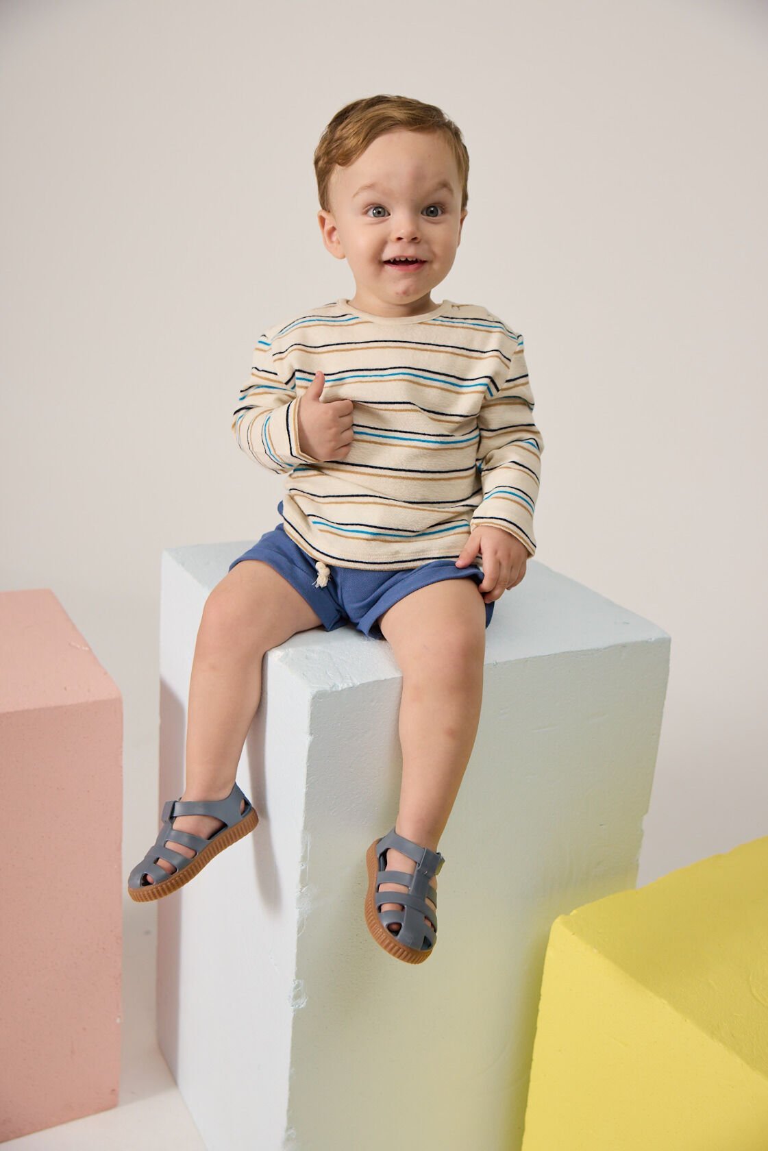 Ekru Çizgili Erkek Bebek Sweatshirt