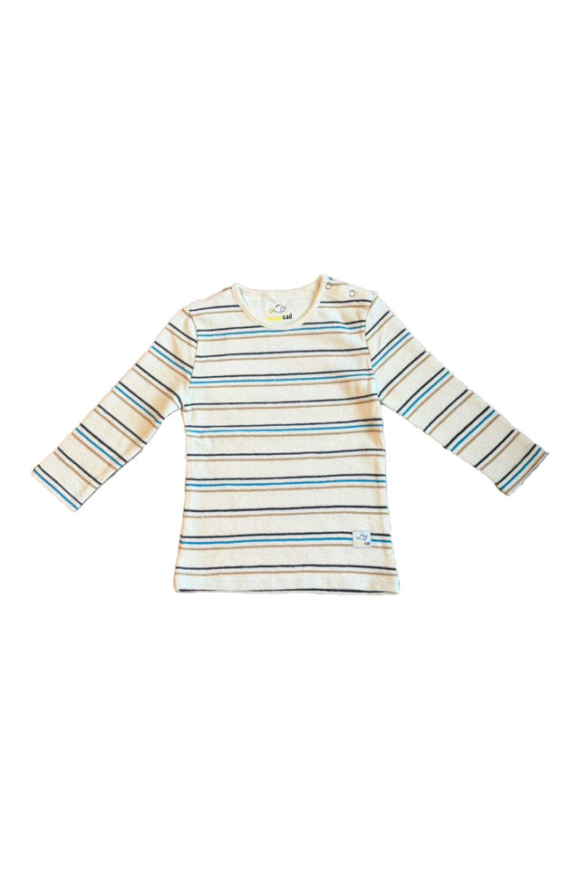 Ekru Çizgili Erkek Bebek Sweatshirt