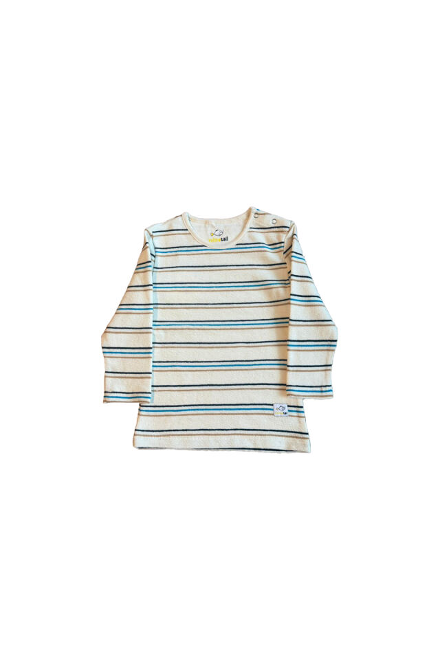 Ekru Çizgili Erkek Bebek Sweatshirt