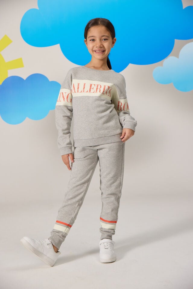Ballerina Baskılı Gri Kız Çocuk Sweatshirt ve Pantolon Takım