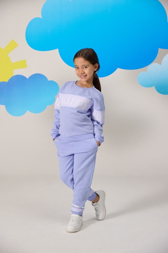 Ballerina Baskılı Lila Kız Çocuk Sweatshirt ve Pantolon Takım