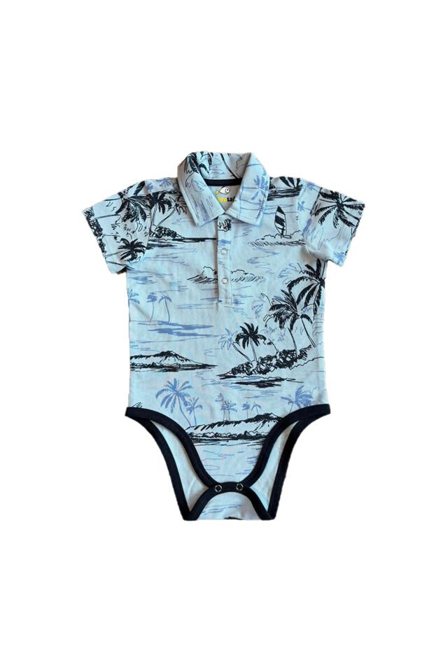 Mavi Yelkenli Temalı ve Gömlek Yakalı Bebek Body