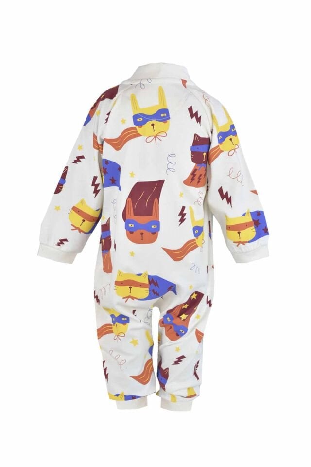 EKRU KEDİ BASKILI UNISEX BEBEK TULUM