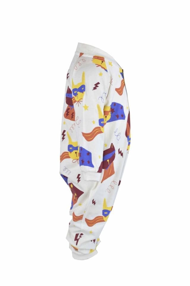 EKRU KEDİ BASKILI UNISEX BEBEK TULUM