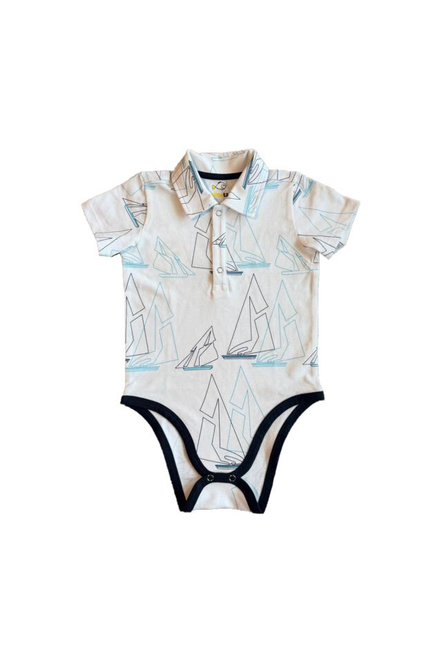 Beyaz Yelkenli Temalı ve Gömlek Yakalı Bebek Body