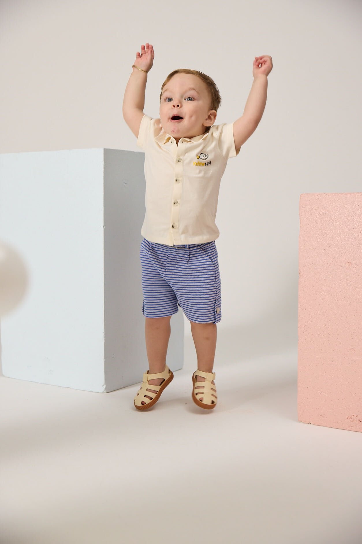 Ekru Balık Baskılı Erkek Bebek Penye Gömlek