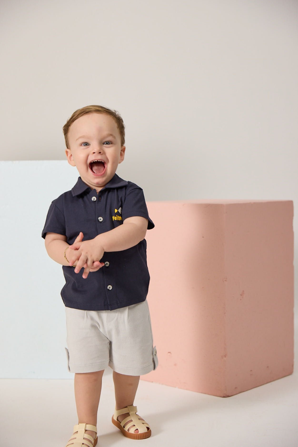 Lacivert Balık Baskılı Erkek Bebek Penye Gömlek