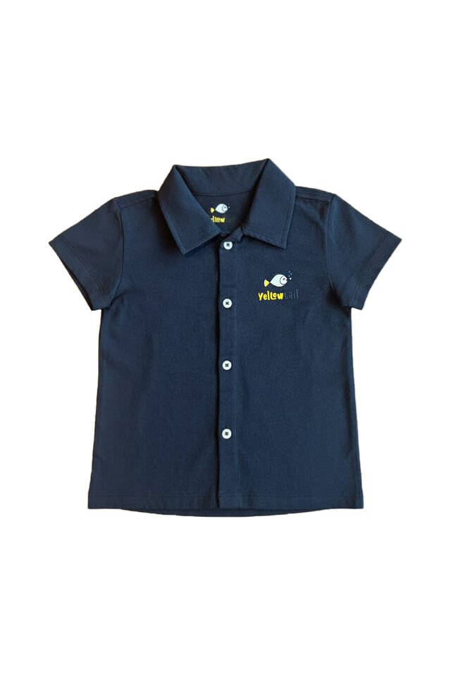 Lacivert Balık Baskılı Erkek Bebek Penye Gömlek