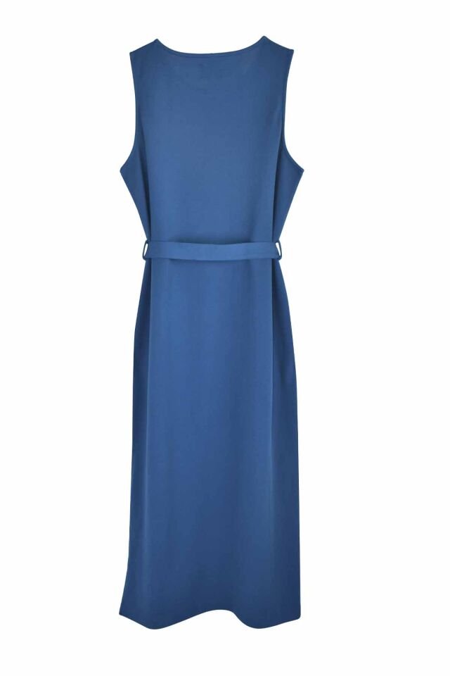 PETROL MAVİSİ YIRTMAÇ DETAYLI KADIN ELBİSE