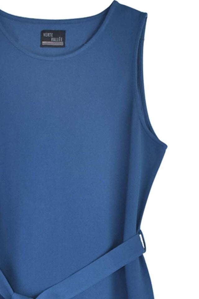 PETROL MAVİSİ YIRTMAÇ DETAYLI KADIN ELBİSE