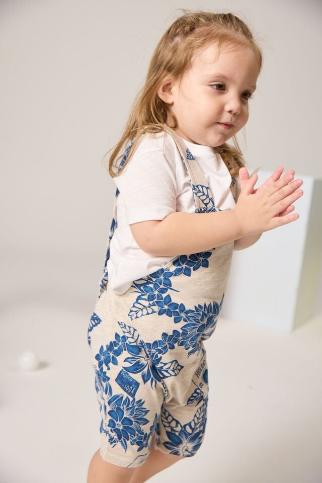 GRİ ÇİÇEK DESENLİ UNISEX BEBEK SALOPET