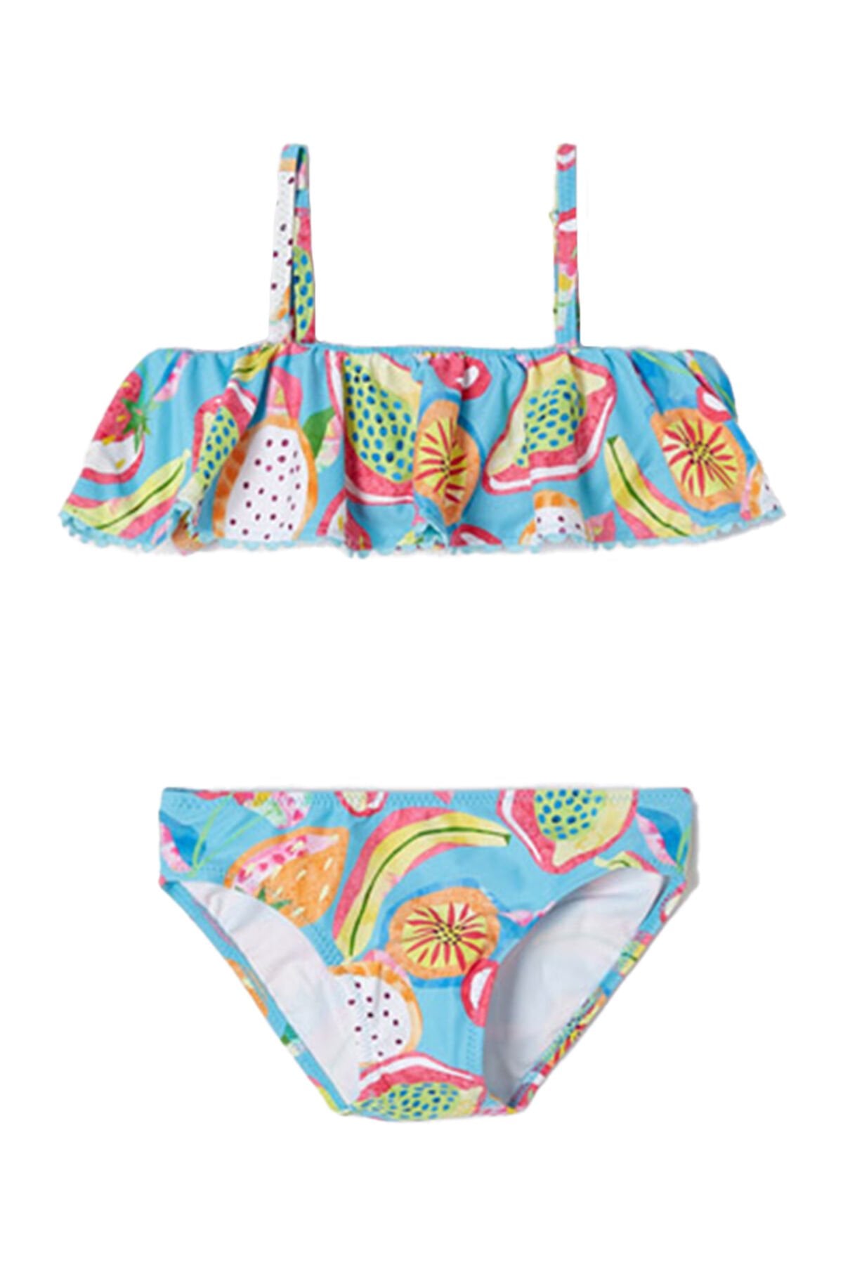 TURKUAZ TROPİKAL MEYVE DESENLİ KIZ ÇOCUK BİKİNİ