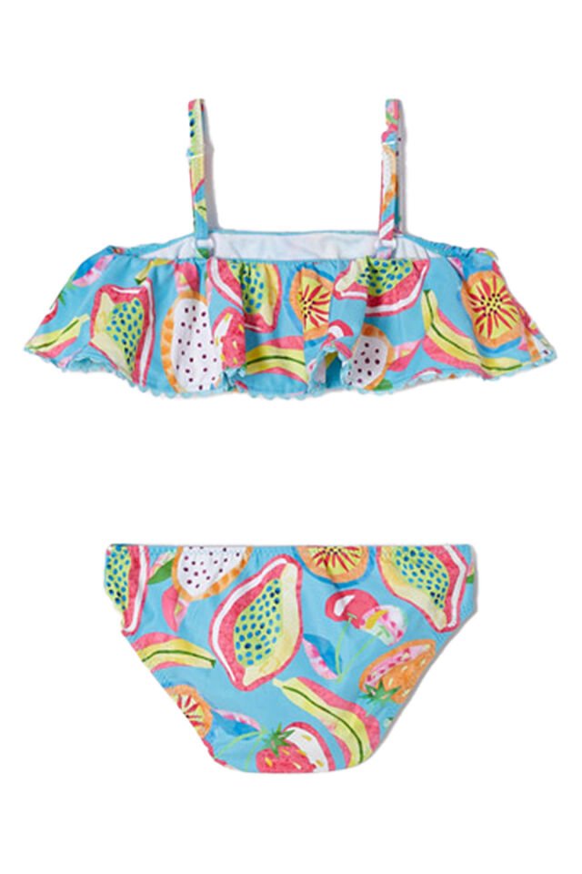 TURKUAZ TROPİKAL MEYVE DESENLİ KIZ ÇOCUK BİKİNİ