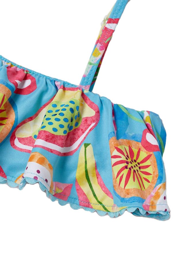 TURKUAZ TROPİKAL MEYVE DESENLİ KIZ ÇOCUK BİKİNİ