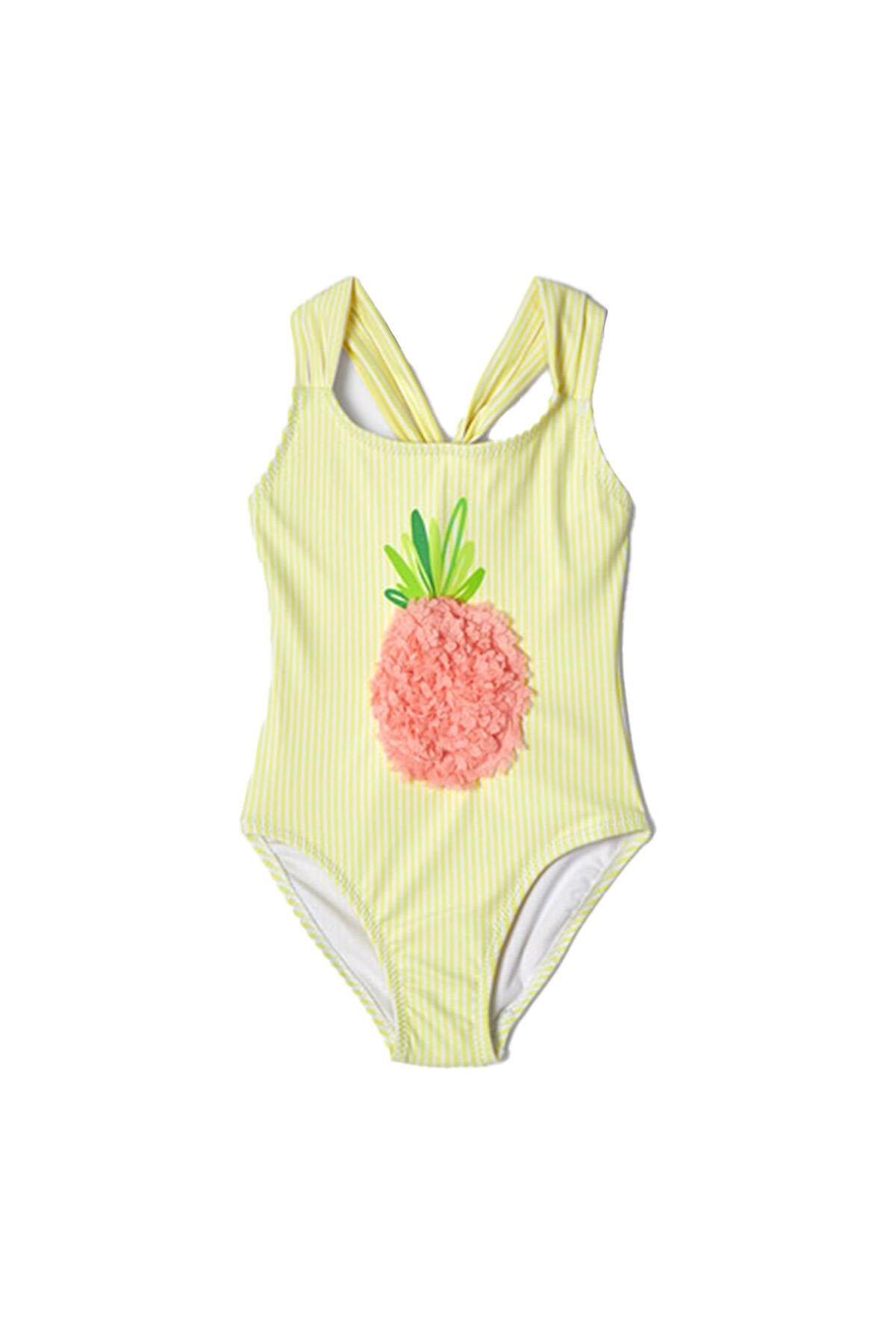 LİMON SARISI ANANAS İŞLEMELİ KIZ ÇOCUK MAYO