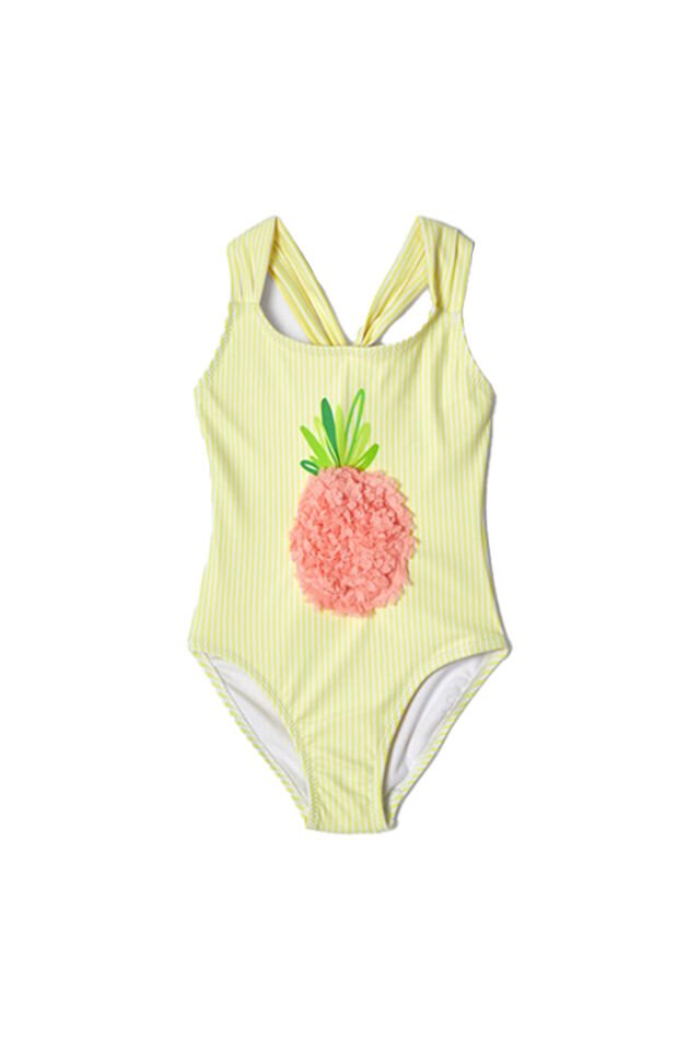 LİMON SARISI ANANAS İŞLEMELİ KIZ ÇOCUK MAYO