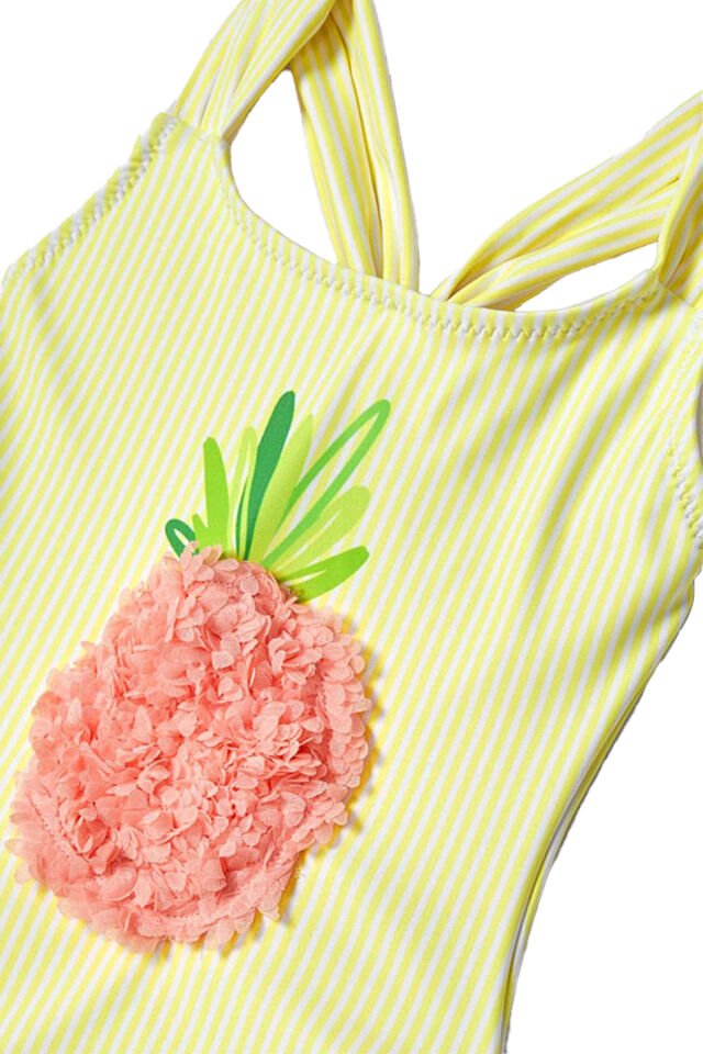 LİMON SARISI ANANAS İŞLEMELİ KIZ ÇOCUK MAYO
