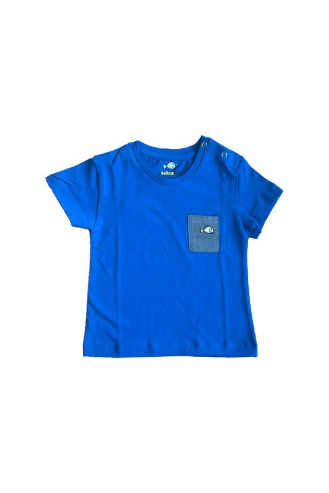 Saks Mavi Cep Detaylı Erkek Çocuk T-Shirt