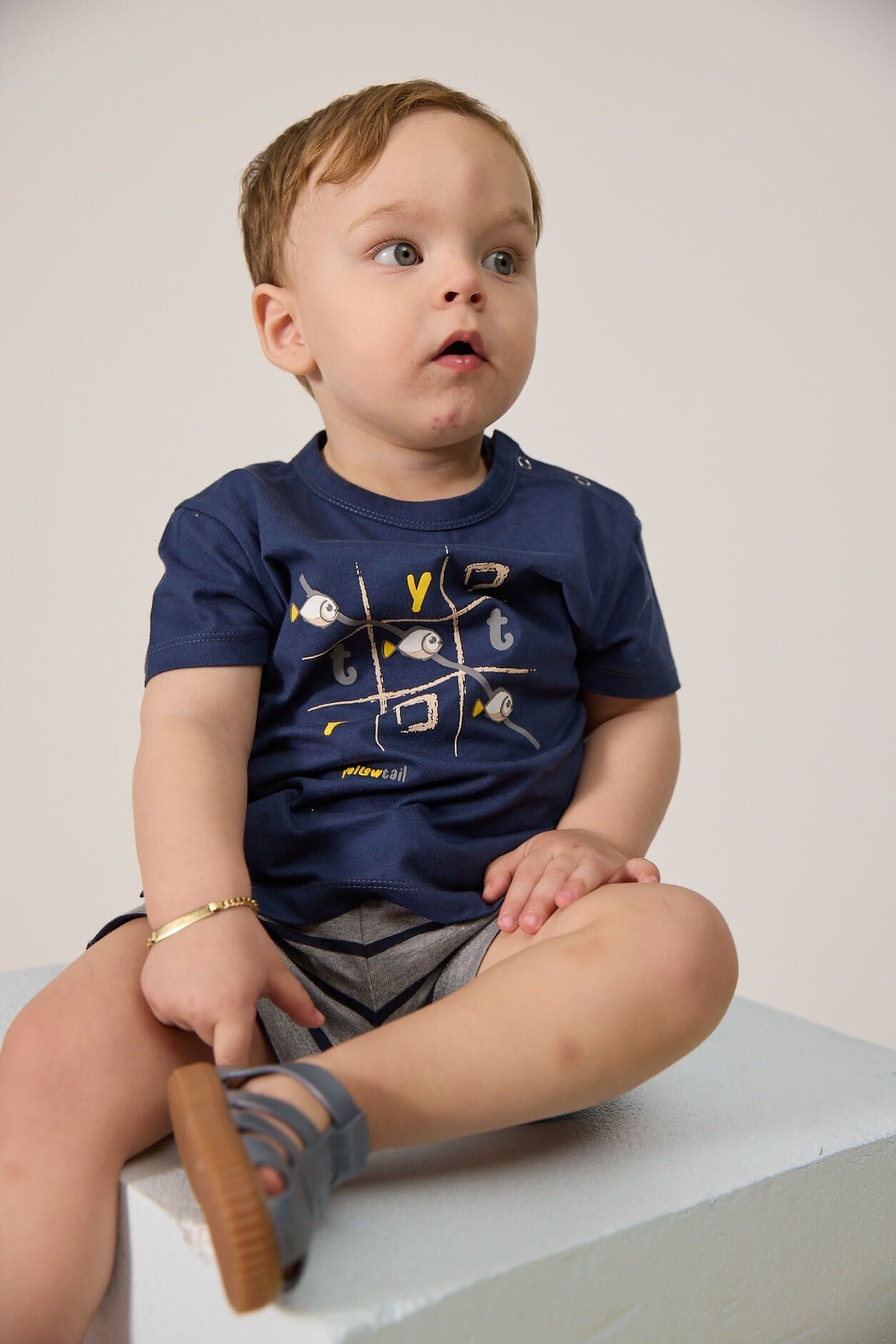 Gri-Lacivert Çizgili Penye Erkek Bebek Şortu