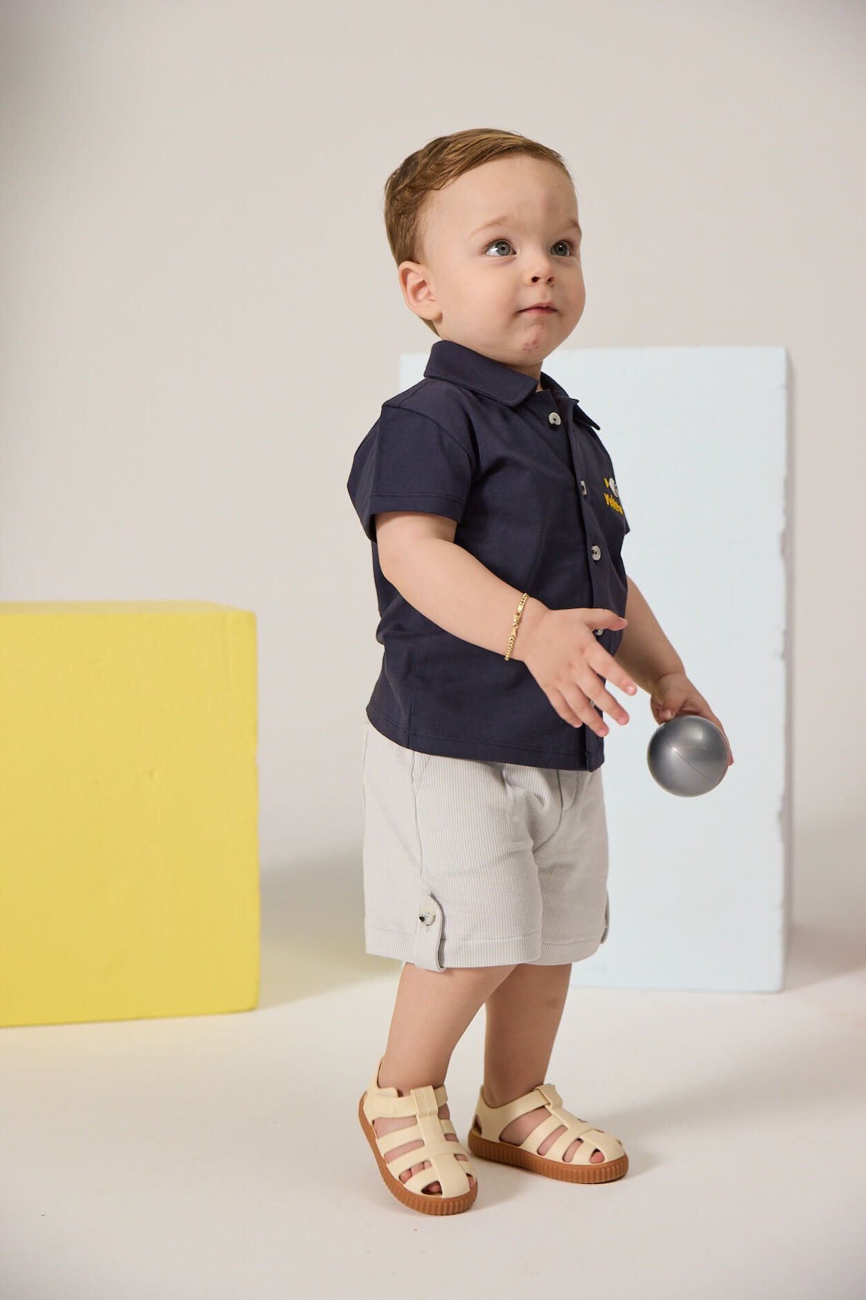 Gri Çizgili Erkek Bebek Şortu