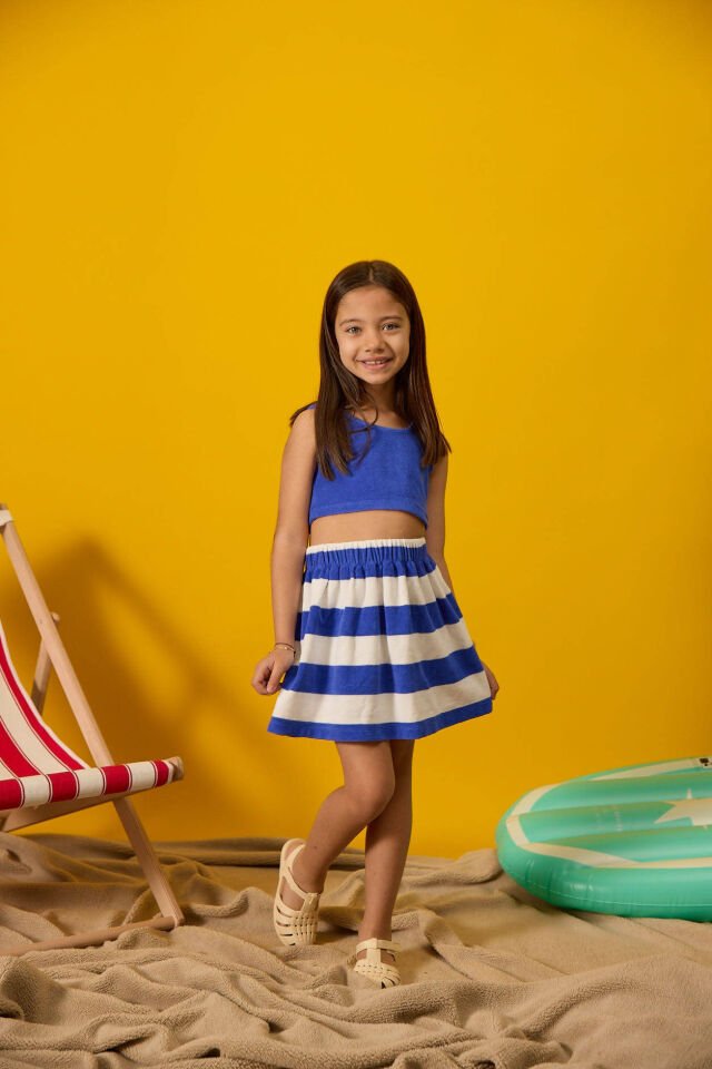 ÇİZGİLİ HAVLU KUMAŞ ETEK VE BRA TAKIM