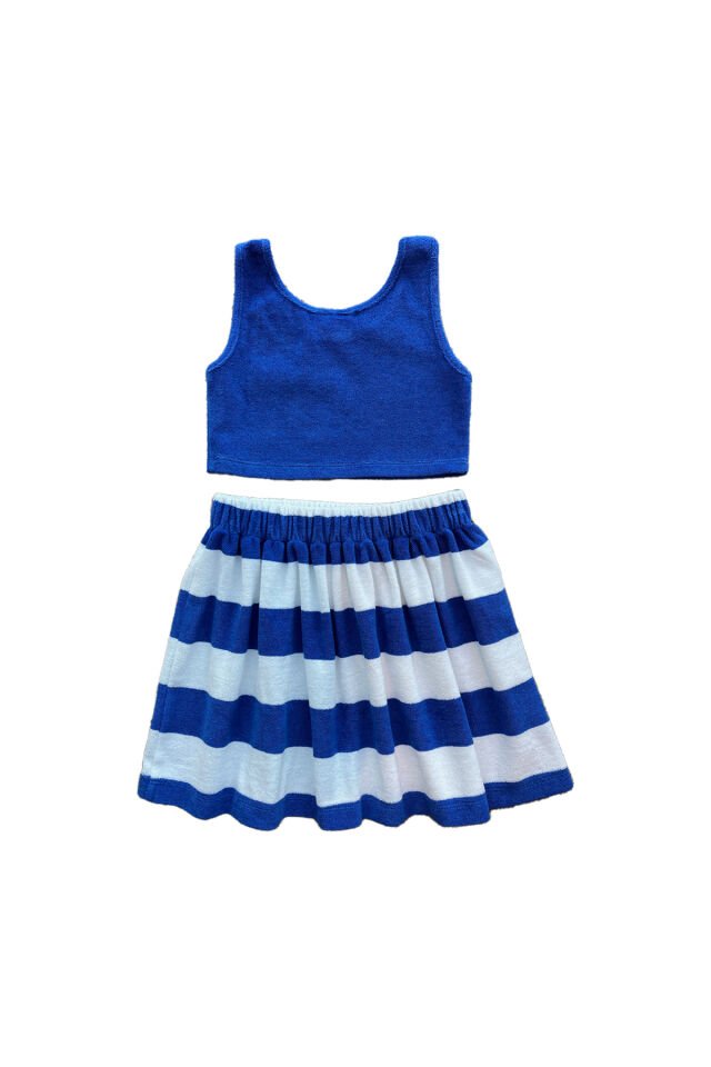 ÇİZGİLİ HAVLU KUMAŞ ETEK VE BRA TAKIM